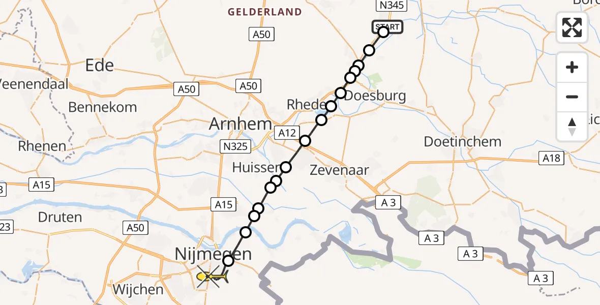 Routekaart van de vlucht: Lifeliner 3 naar Nijmegen