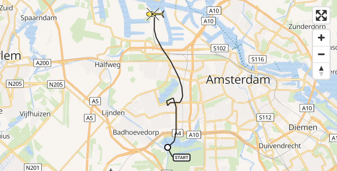 Routekaart van de vlucht: Lifeliner 1 naar Amsterdam