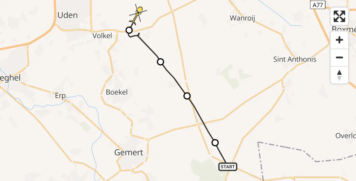 Routekaart van de vlucht: Politieheli naar Volkel