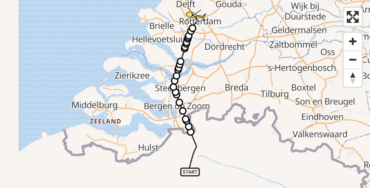Routekaart van de vlucht: Lifeliner 2 naar Rotterdam