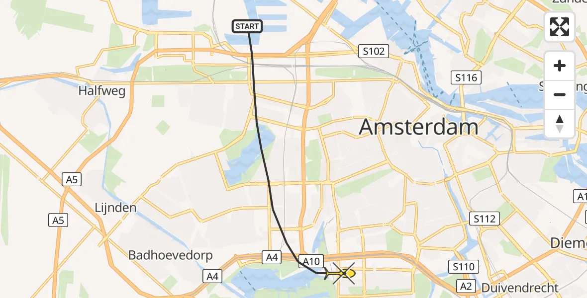 Routekaart van de vlucht: Lifeliner 1 naar Amsterdam