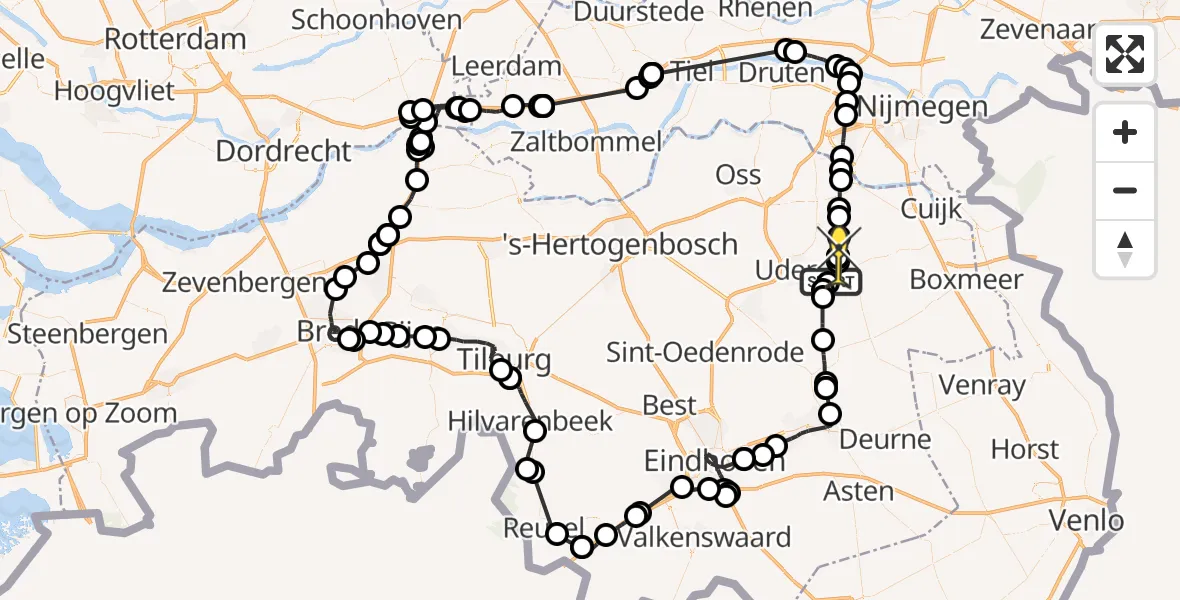 Routekaart van de vlucht: Politieheli naar Zeeland