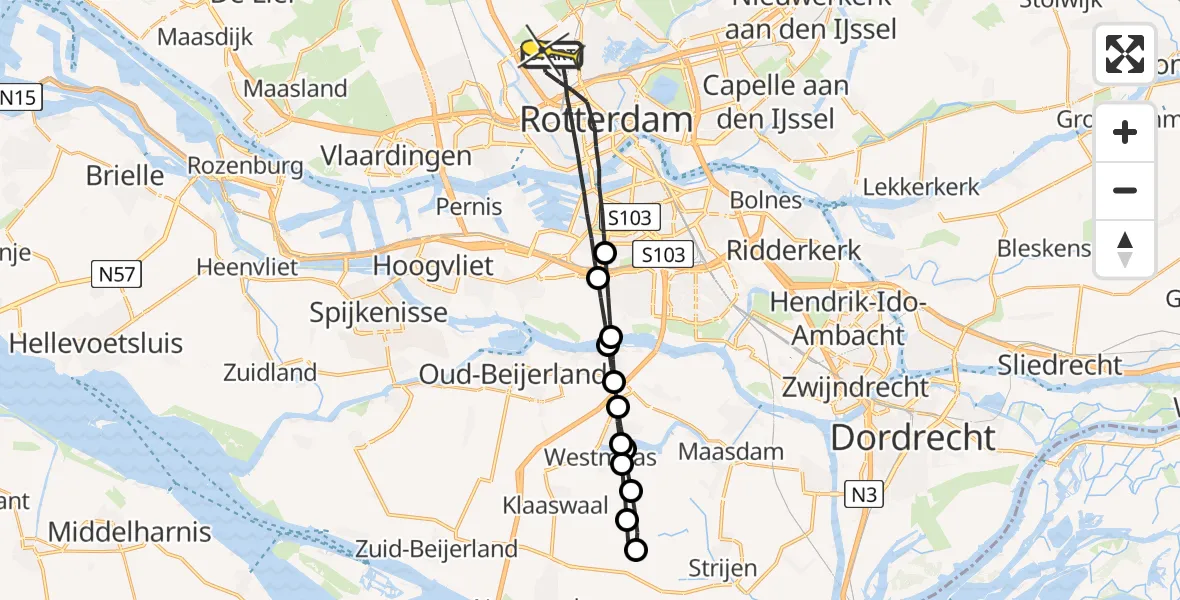 Routekaart van de vlucht: Lifeliner 2 naar Rotterdam