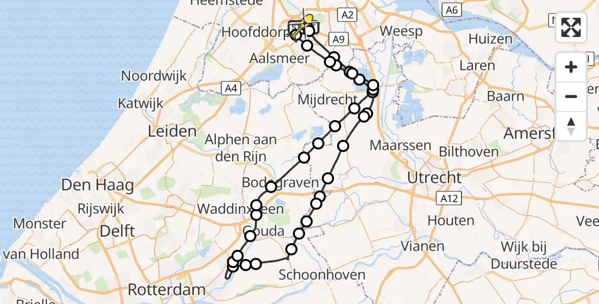 Routekaart van de vlucht: Politieheli naar Schiphol