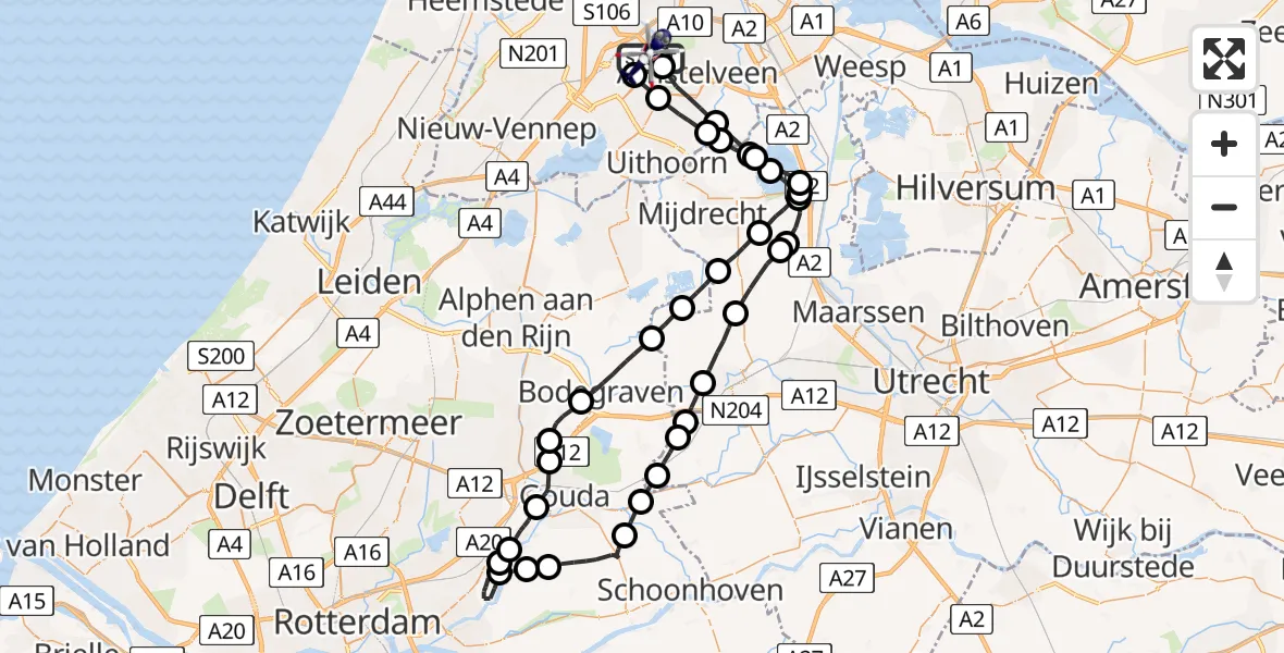 Vluchtroute Politiehelikopter van Schiphol naar Schiphol