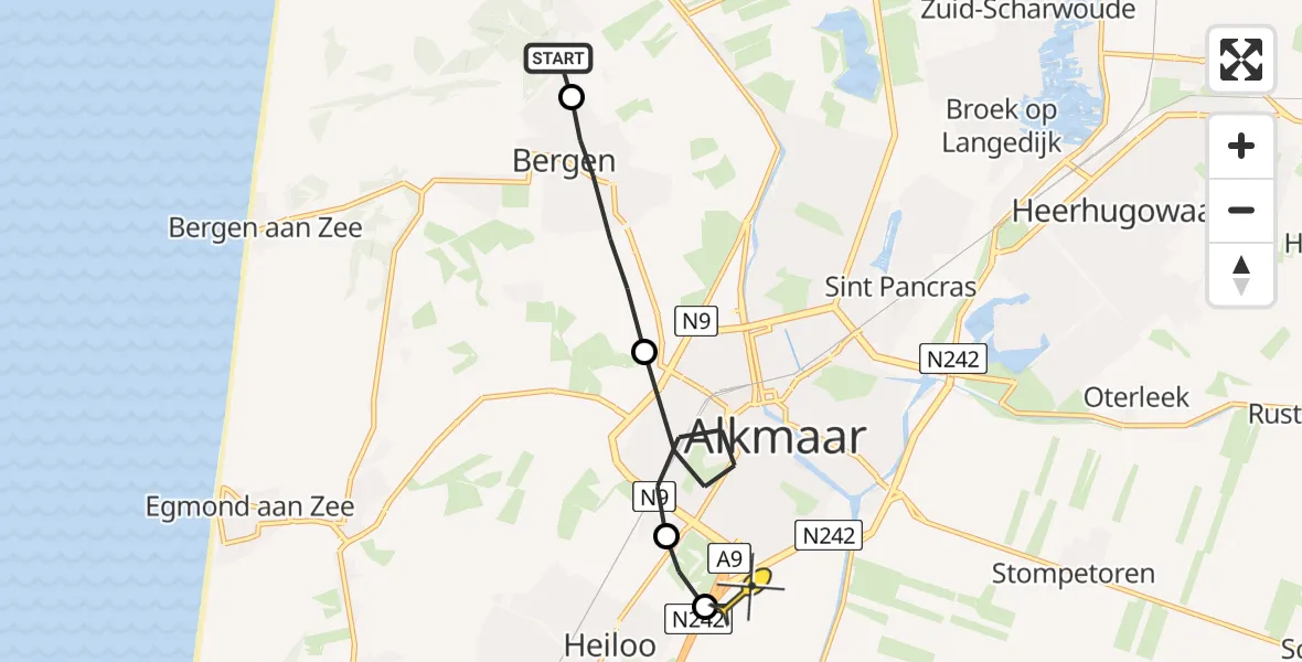 Routekaart van de vlucht: Lifeliner 1 naar Alkmaar