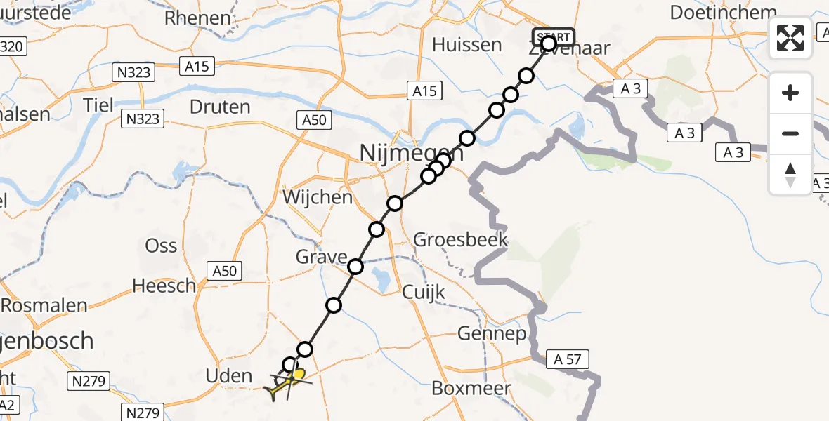 Routekaart van de vlucht: Lifeliner 3 naar Volkel