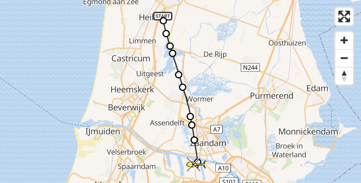 Routekaart van de vlucht: Lifeliner 1 naar Amsterdam