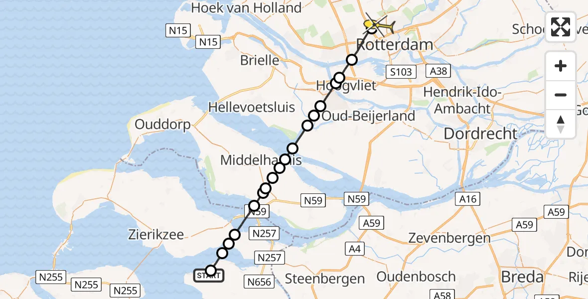 Routekaart van de vlucht: Lifeliner 2 naar Rotterdam