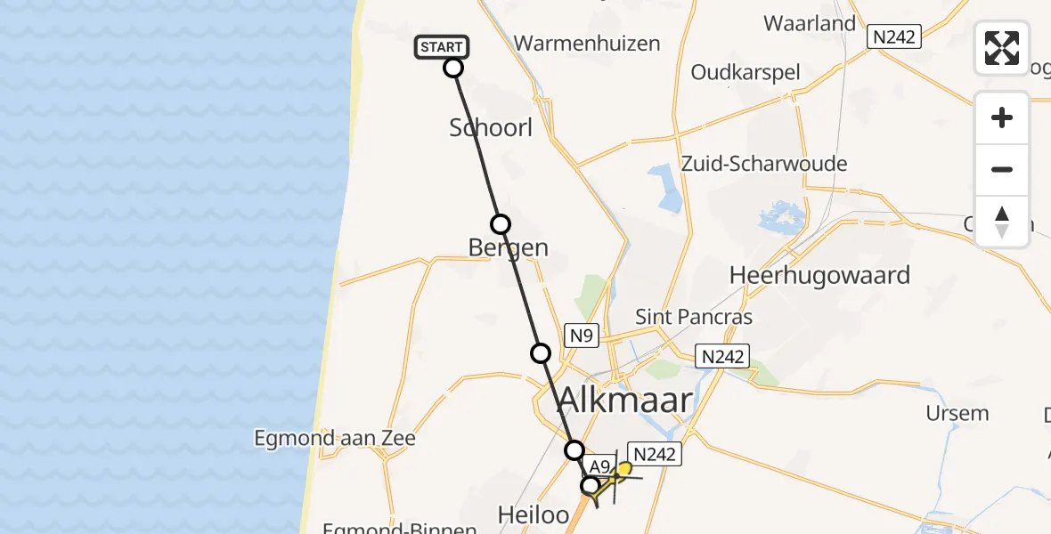 Routekaart van de vlucht: Lifeliner 1 naar Alkmaar