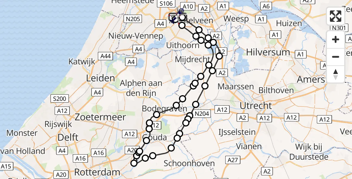 Vluchtroute Politiehelikopter van Schiphol naar Schiphol