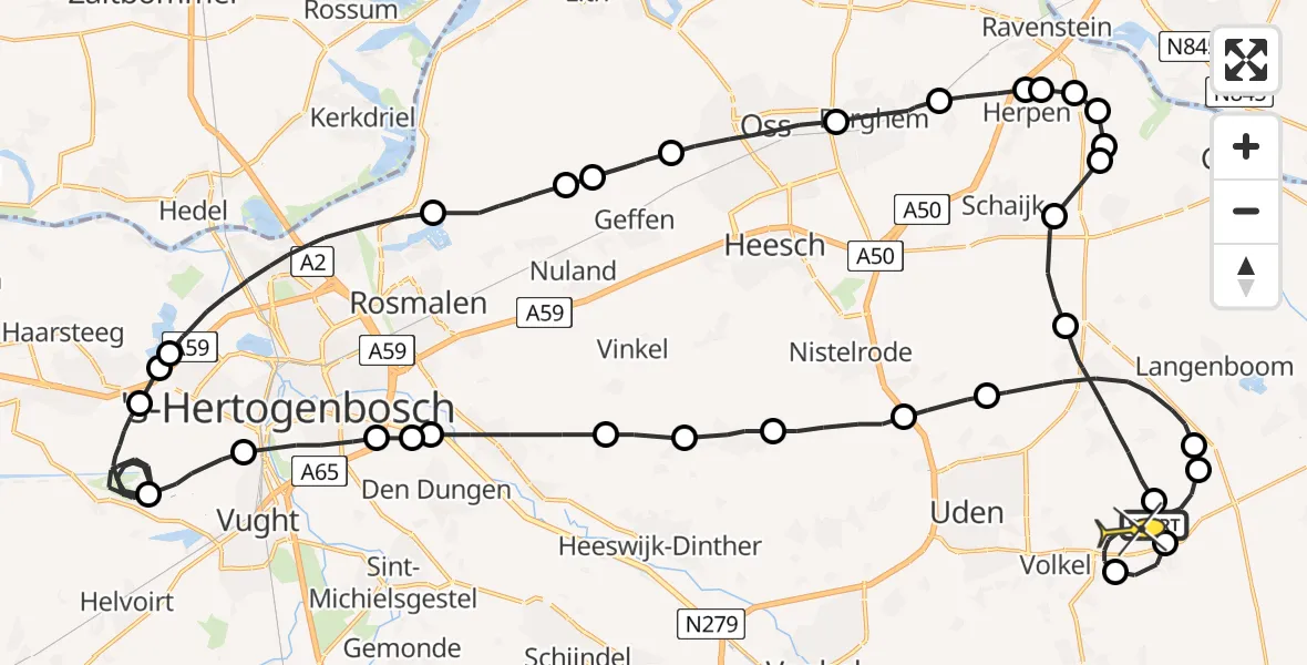 Routekaart van de vlucht: Politieheli naar Volkel