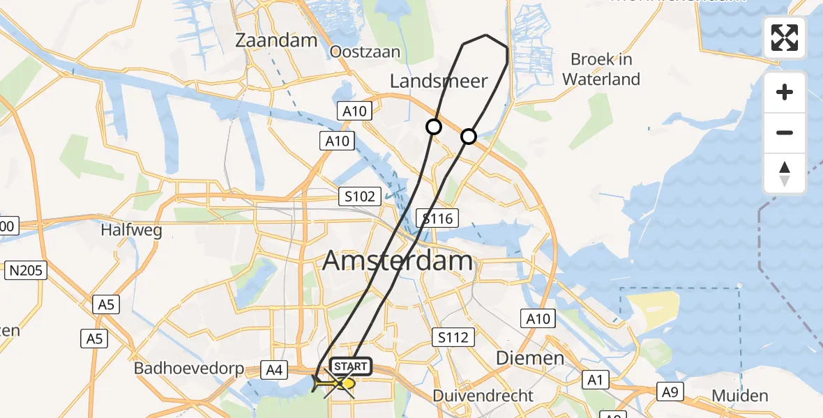 Routekaart van de vlucht: Lifeliner 1 naar Amsterdam