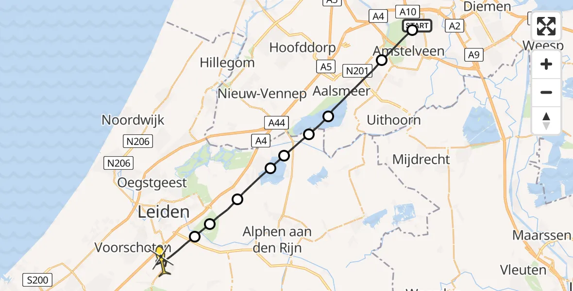 Routekaart van de vlucht: Lifeliner 1 naar Zoeterwoude