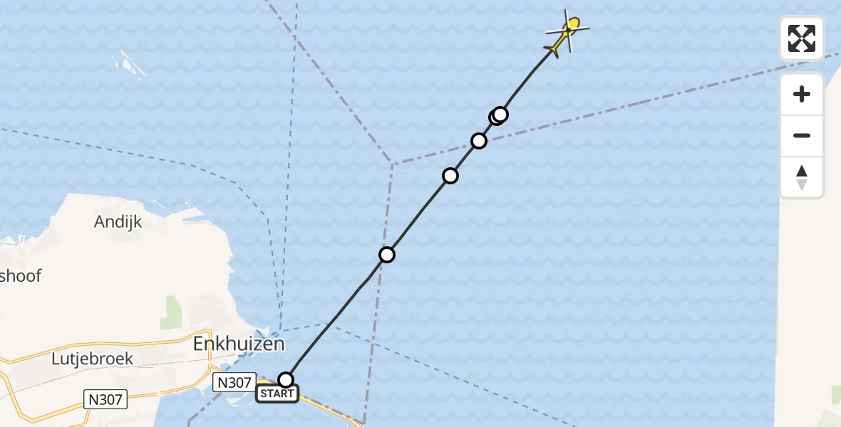 Routekaart van de vlucht: Politiehelikopter naar Rijs