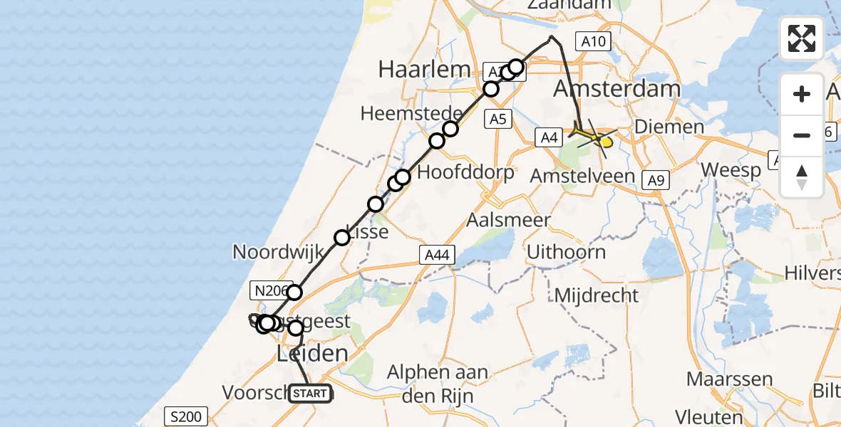 Routekaart van de vlucht: Lifeliner 1 naar Amsterdam