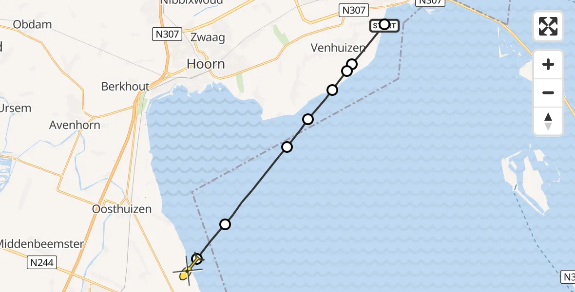 Routekaart van de vlucht: Politiehelikopter naar Warder