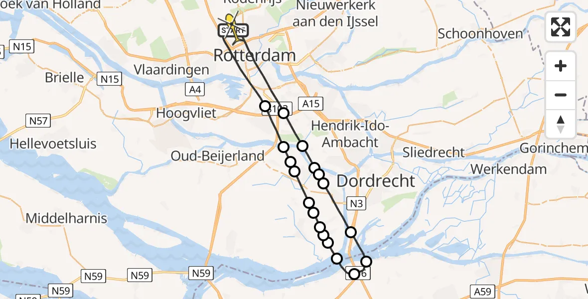 Routekaart van de vlucht: Lifeliner 2 naar Rotterdam