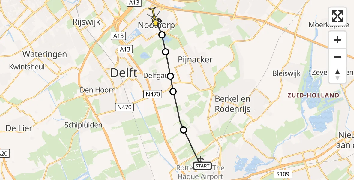 Routekaart van de vlucht: Lifeliner 2 naar Nootdorp
