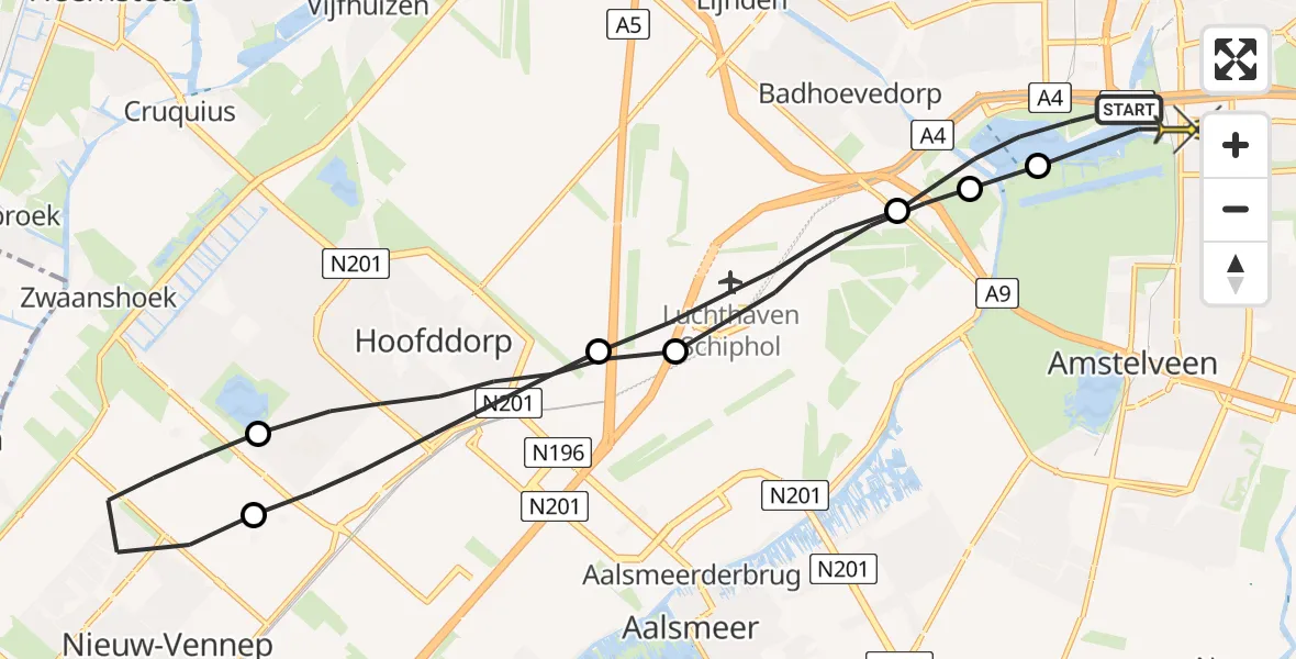 Routekaart van de vlucht: Lifeliner 1 naar Amsterdam