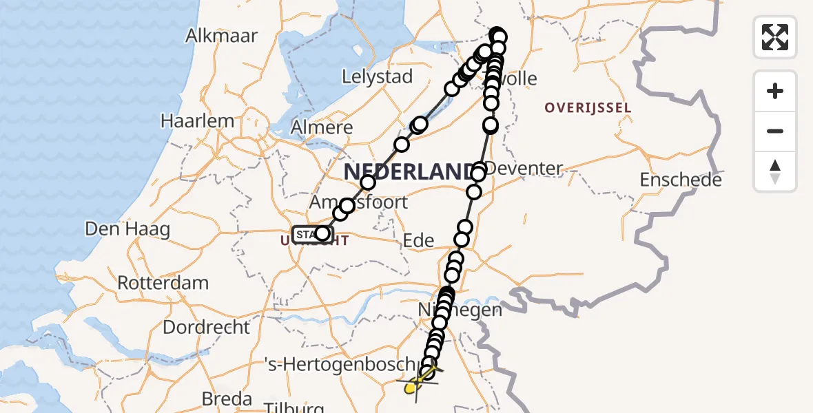 Routekaart van de vlucht: Politiehelikopter naar Volkel