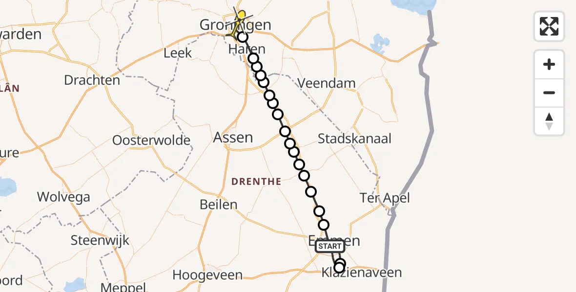 Routekaart van de vlucht: Lifeliner 4 naar Groningen