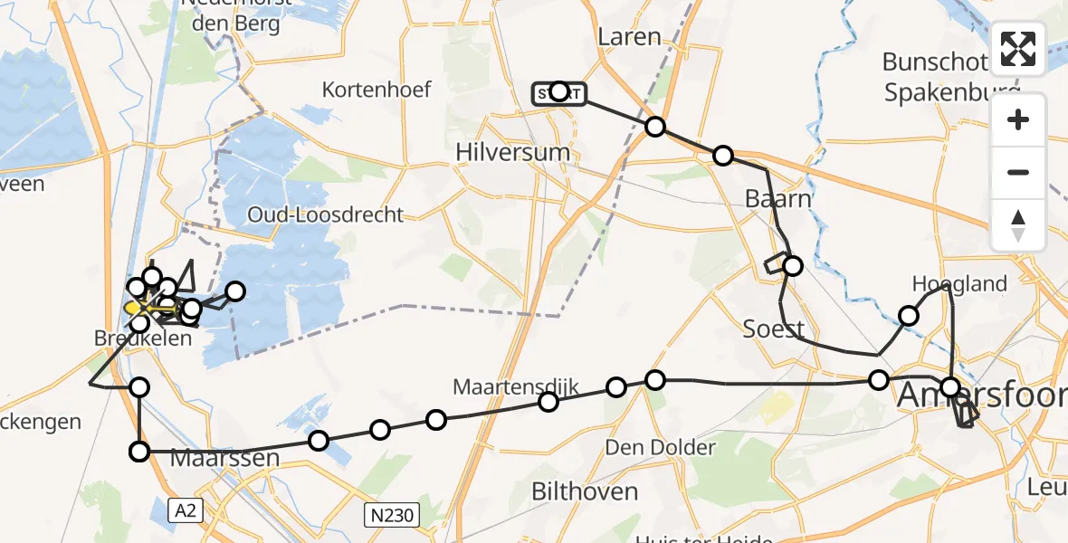 Routekaart van de vlucht: Politieheli naar Breukelen