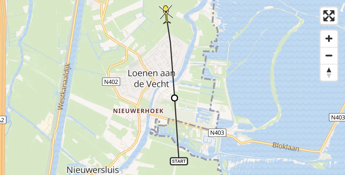 Routekaart van de vlucht: Politieheli naar Loenen aan de Vecht