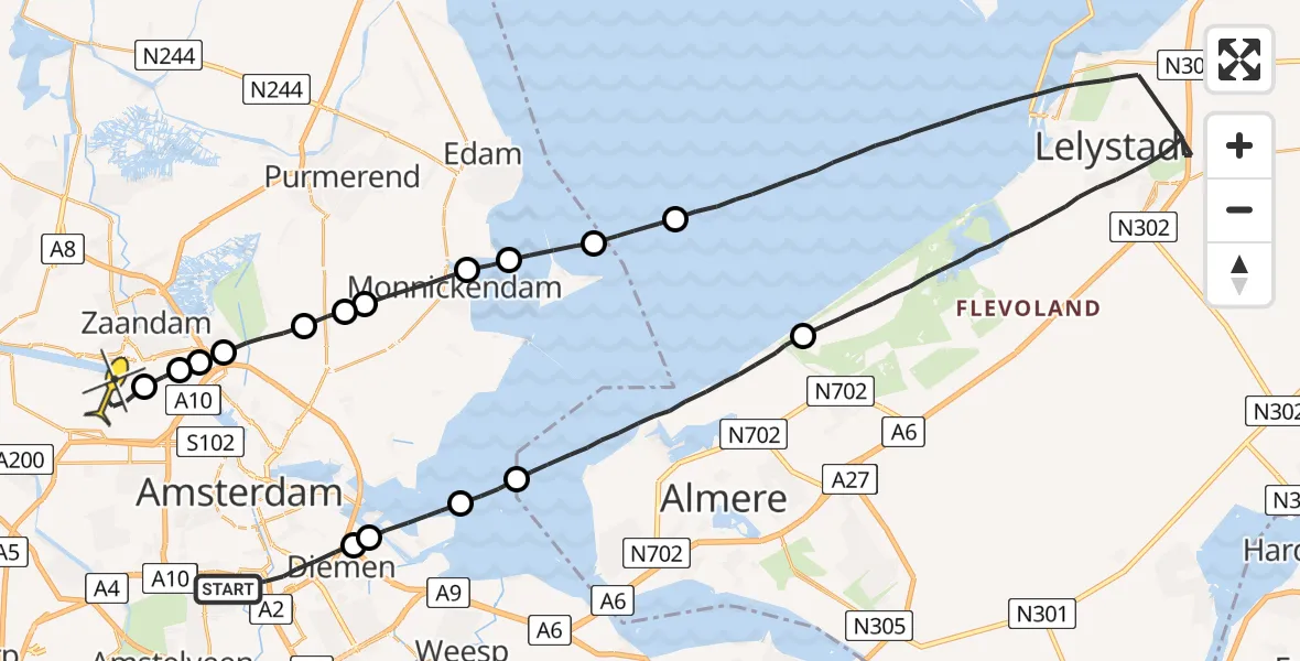 Routekaart van de vlucht: Lifeliner 1 naar Amsterdam