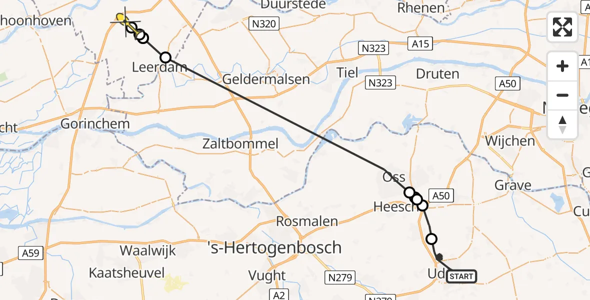 Routekaart van de vlucht: Politieheli naar Lexmond