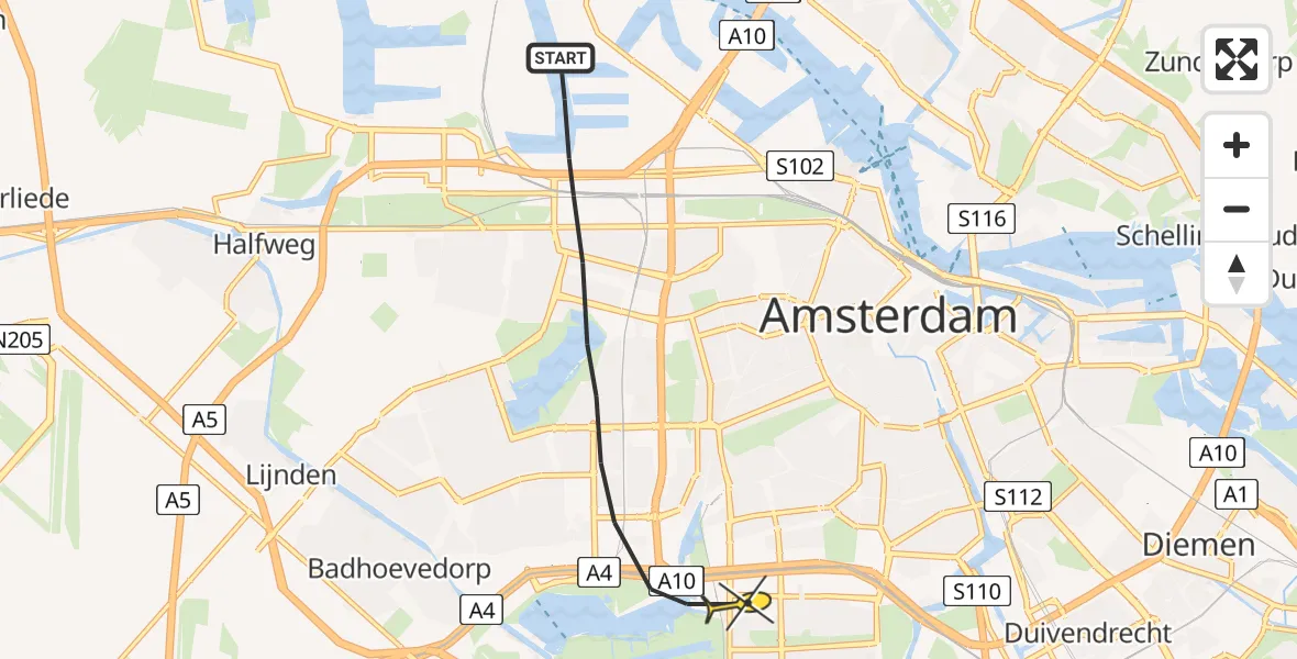 Routekaart van de vlucht: Lifeliner 1 naar Amsterdam