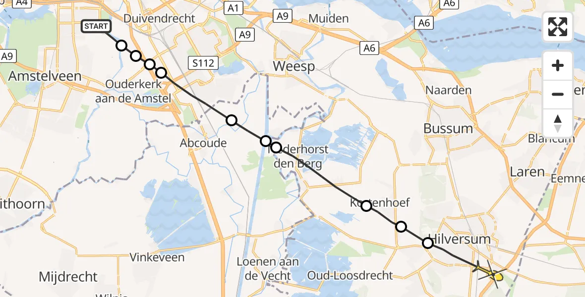 Routekaart van de vlucht: Lifeliner 1 naar Hilversum