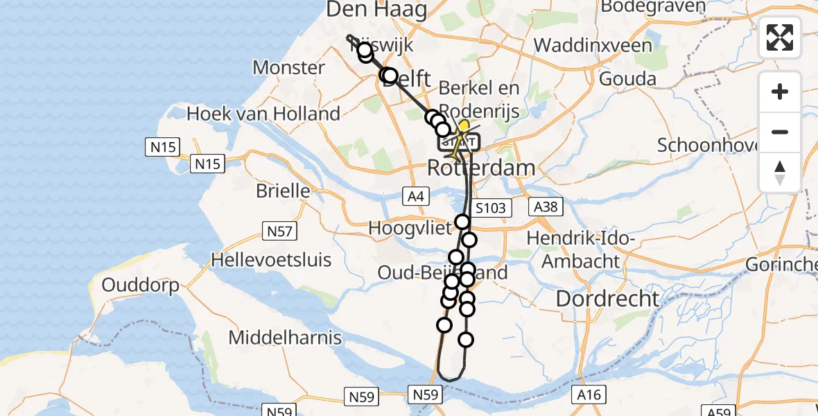 Routekaart van de vlucht: Lifeliner 2 naar Rotterdam