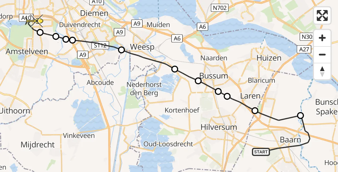 Routekaart van de vlucht: Lifeliner 1 naar Amsterdam