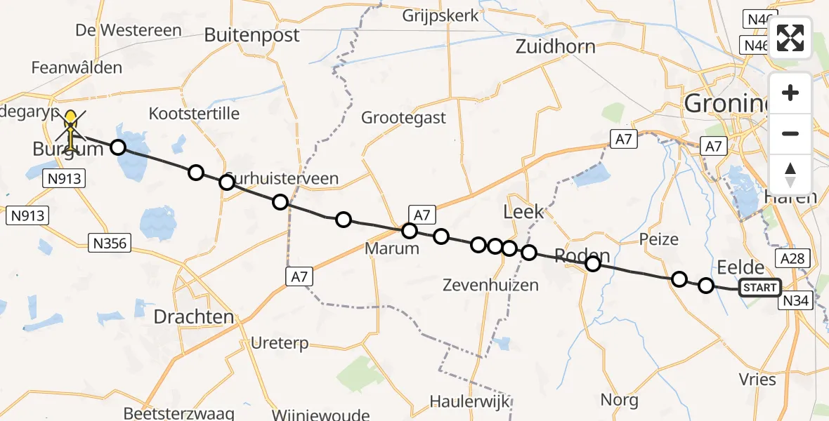 Routekaart van de vlucht: Lifeliner 4 naar Burgum