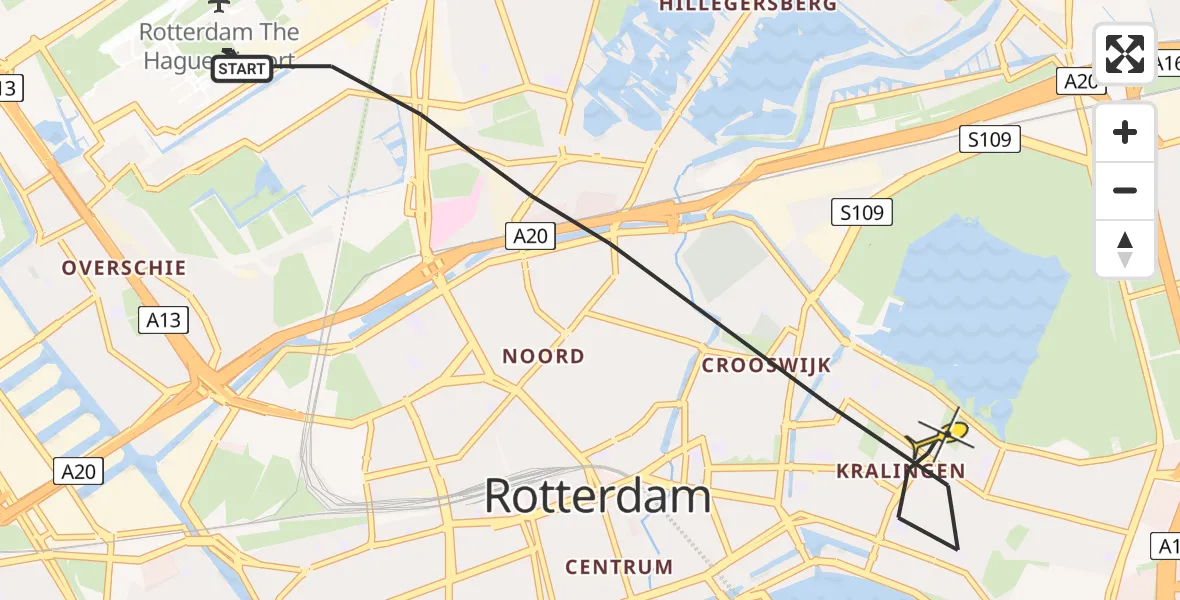 Routekaart van de vlucht: Lifeliner 2 naar Rotterdam