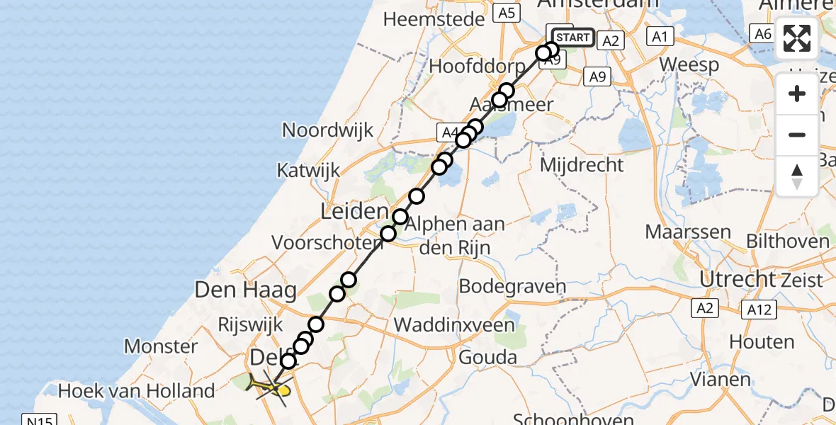 Routekaart van de vlucht: Lifeliner 1 naar Delft