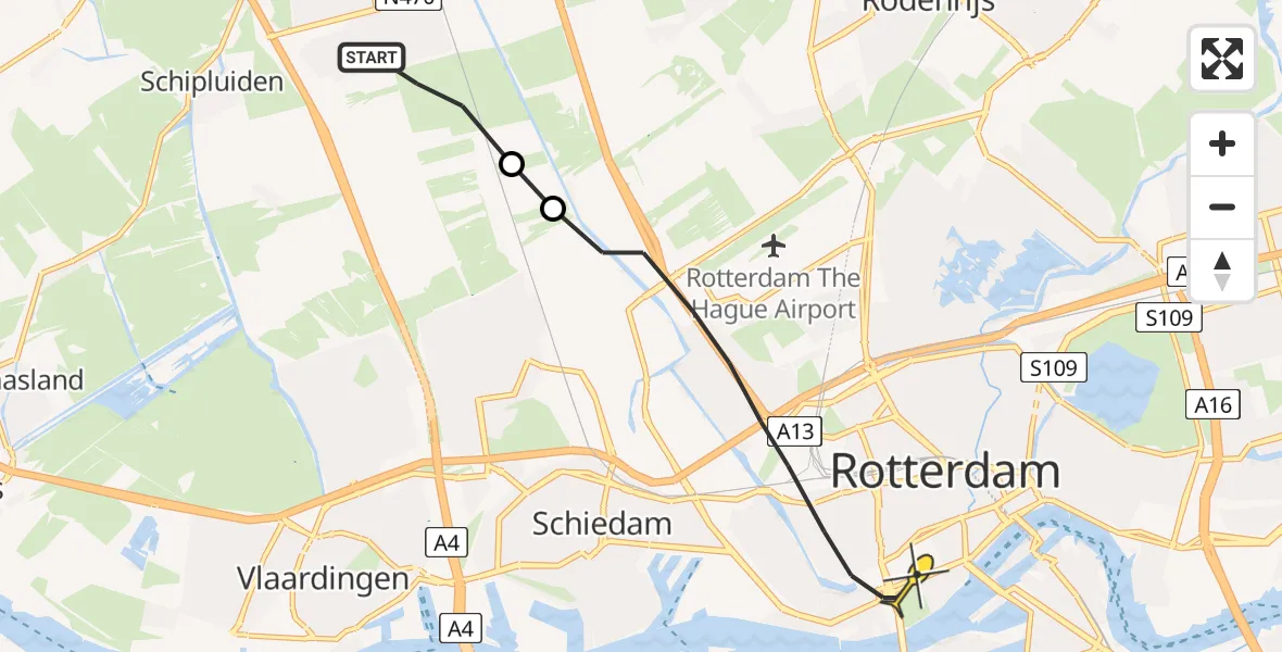 Routekaart van de vlucht: Lifeliner 1 naar Rotterdam