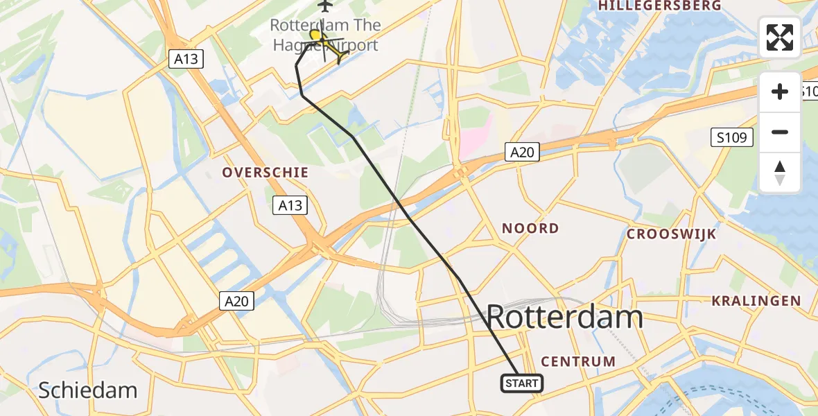 Routekaart van de vlucht: Lifeliner 1 naar Rotterdam