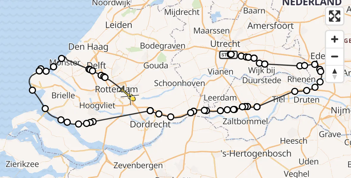 Routekaart van de vlucht: Politieheli naar Rotterdam