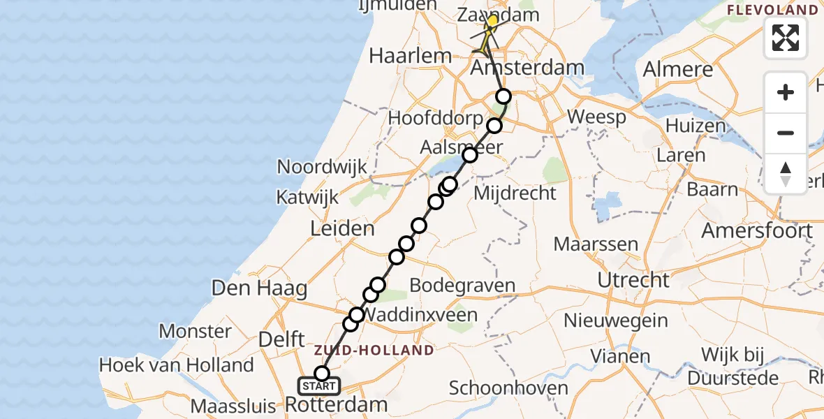 Routekaart van de vlucht: Lifeliner 1 naar Amsterdam