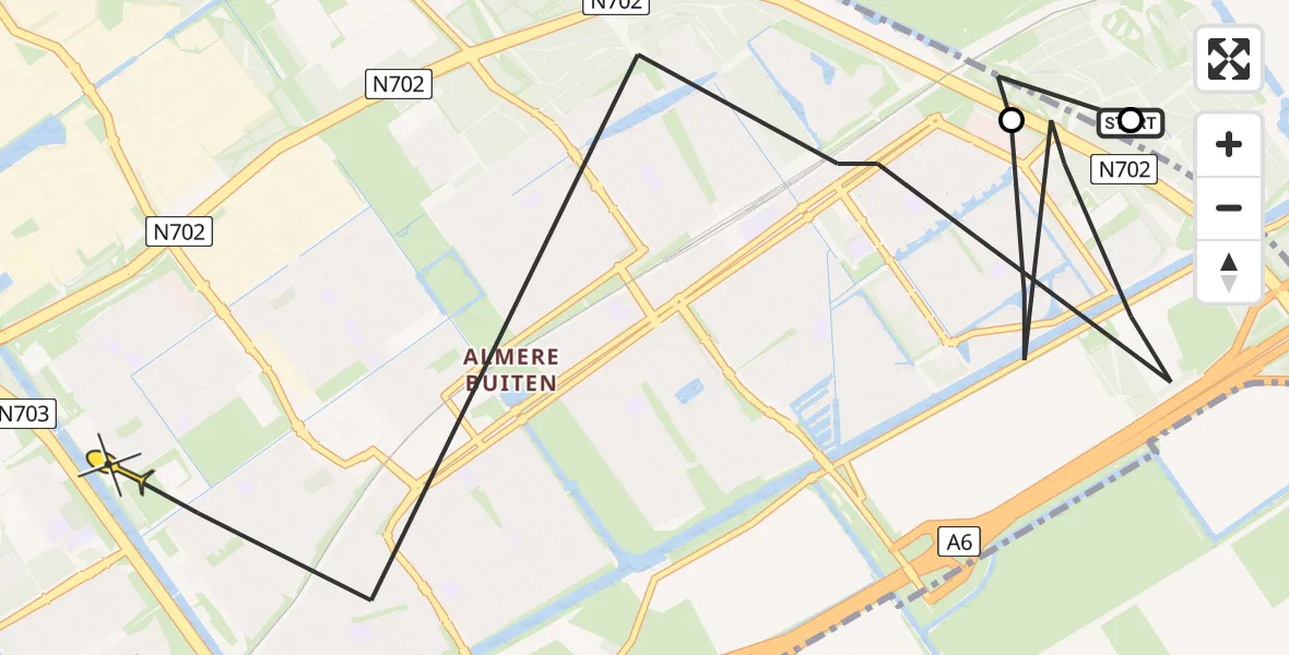 Routekaart van de vlucht: Politieheli naar Almere