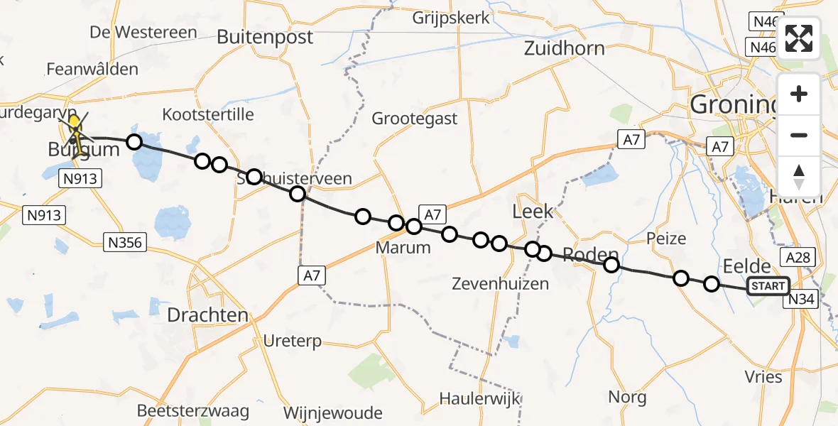 Routekaart van de vlucht: Lifeliner 4 naar Burgum