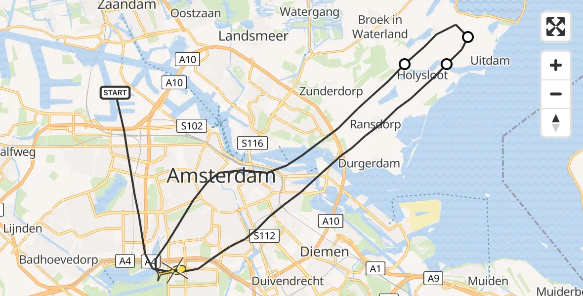 Routekaart van de vlucht: Lifeliner 1 naar Amsterdam