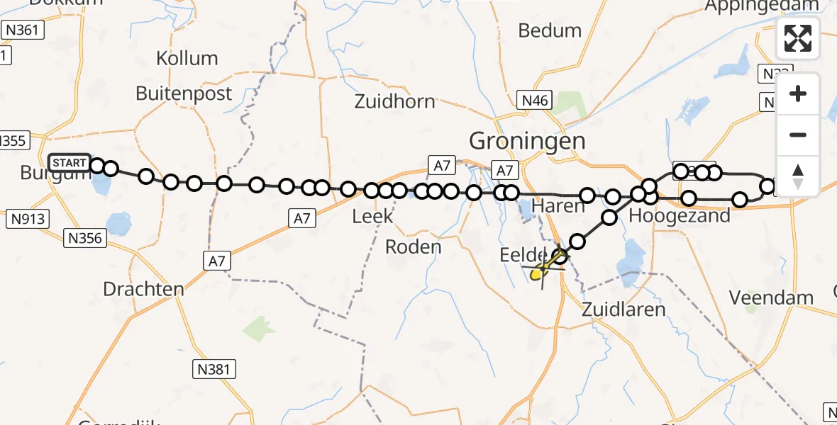 Routekaart van de vlucht: Lifeliner 4 naar Eelde