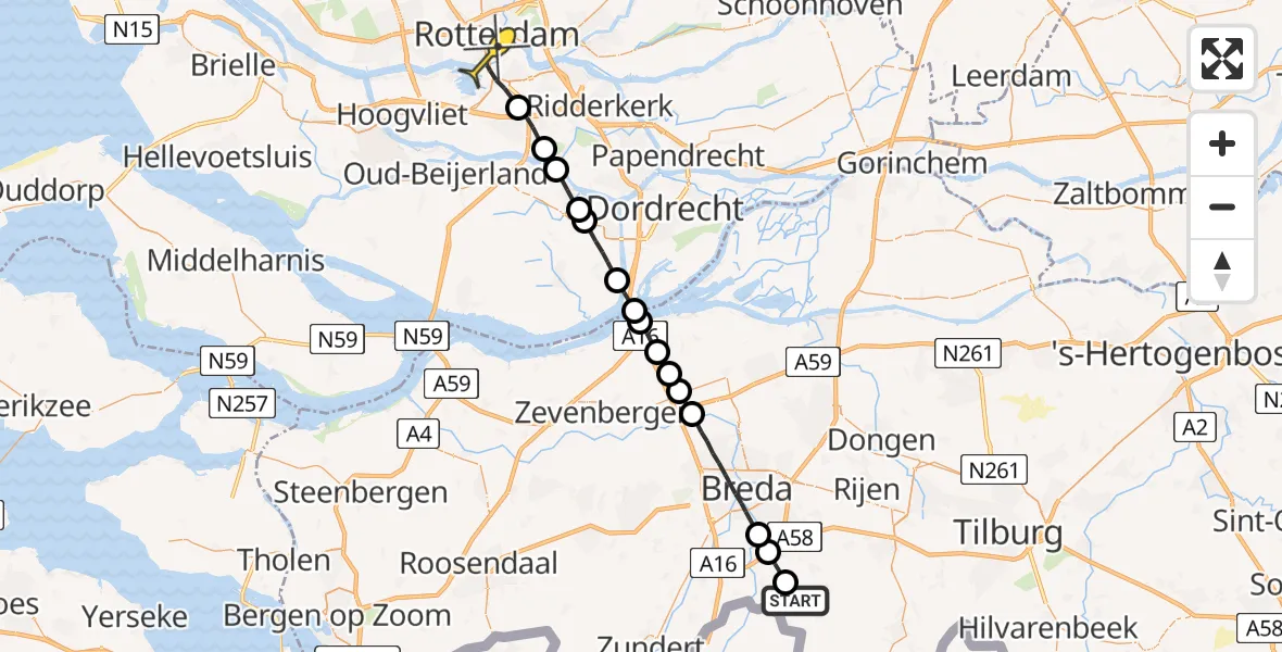 Routekaart van de vlucht: Lifeliner 2 naar Rotterdam