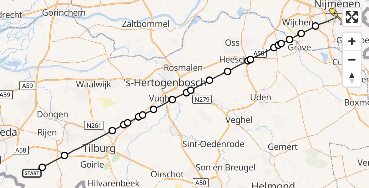 Routekaart van de vlucht: Lifeliner 3 naar Nijmegen