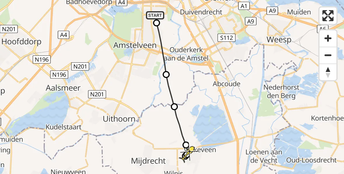 Routekaart van de vlucht: Lifeliner 1 naar Vinkeveen