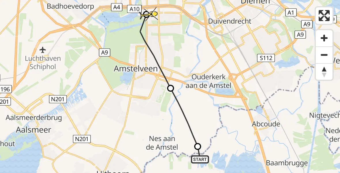 Routekaart van de vlucht: Lifeliner 1 naar Amsterdam