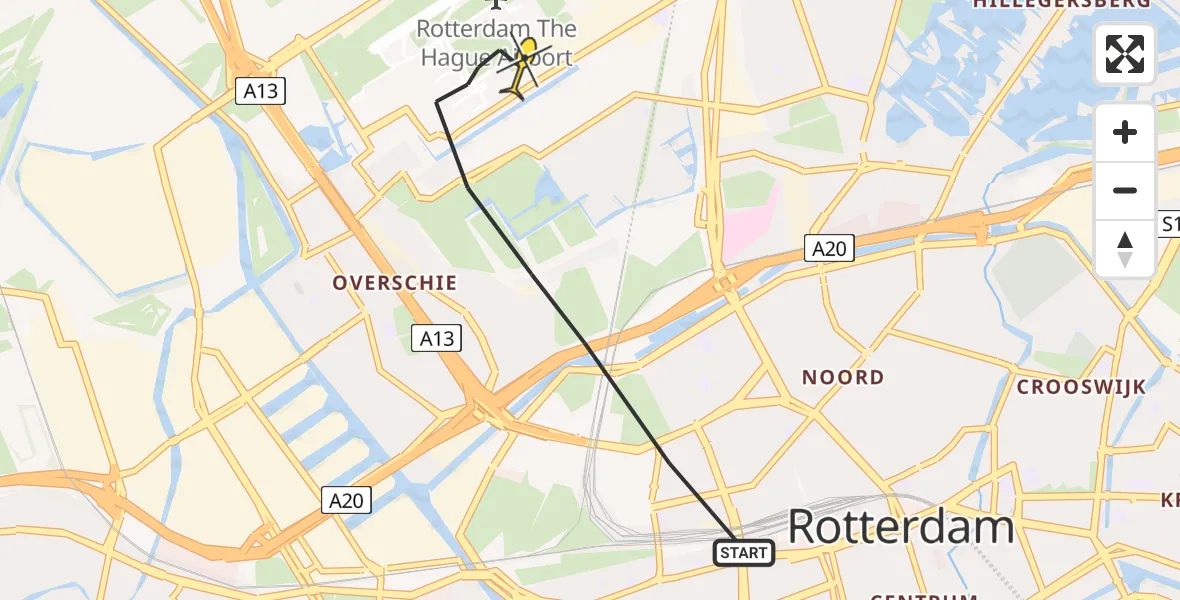 Routekaart van de vlucht: Lifeliner 2 naar Rotterdam